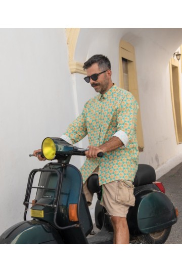 Orange-Petrol-Mint Cotton Shirt