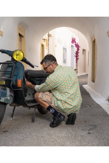 Orange-Petrol-Mint Cotton Shirt