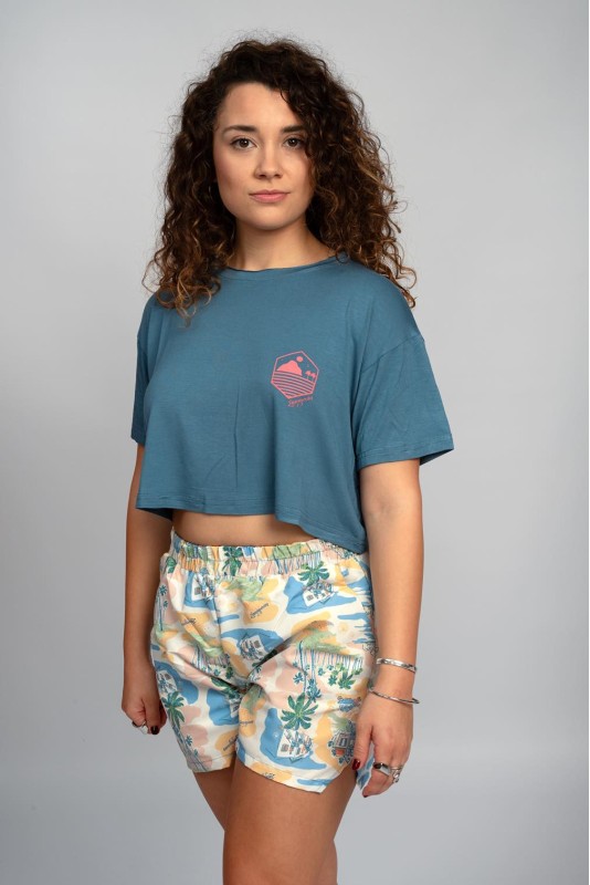 Crop Σπαραγουάη T-Shirt  Blue Bamboo